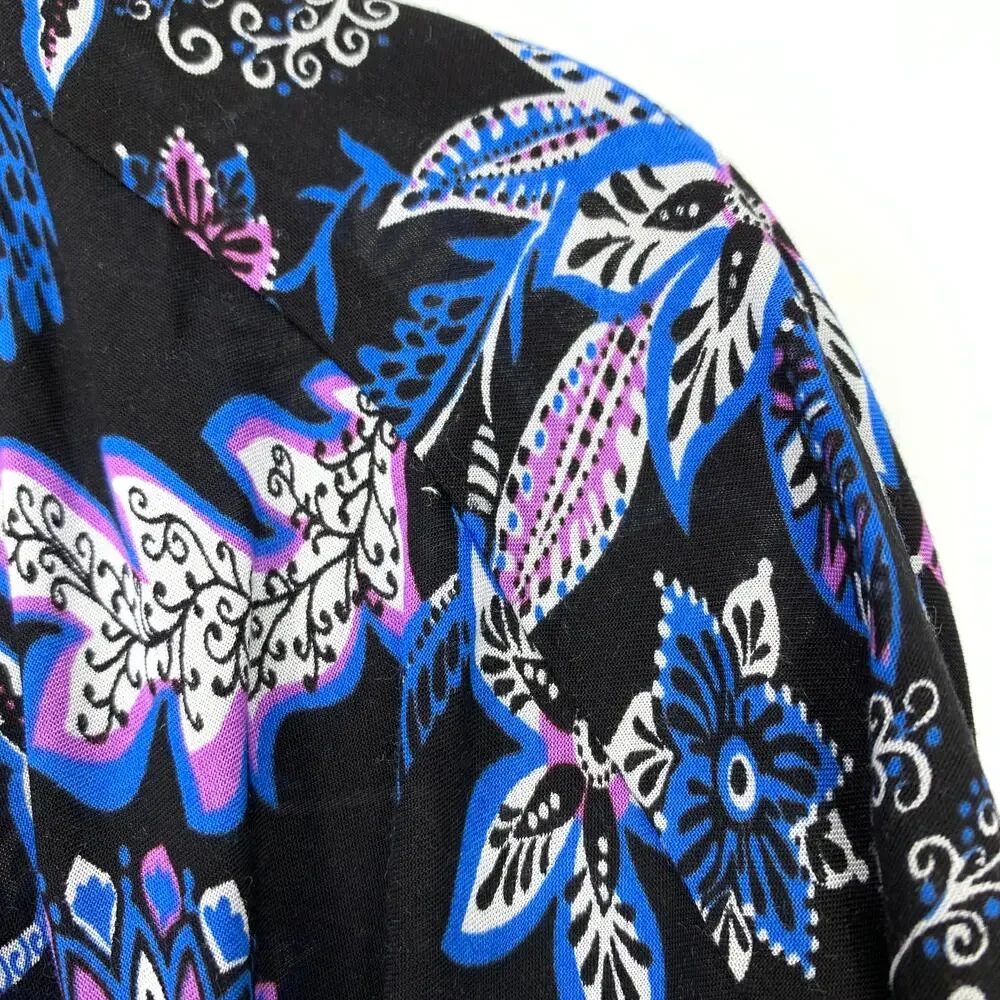 Swimsuits For All Women's Sz 14/16 Kimono Swim Coverup Floral Black *NO BELT